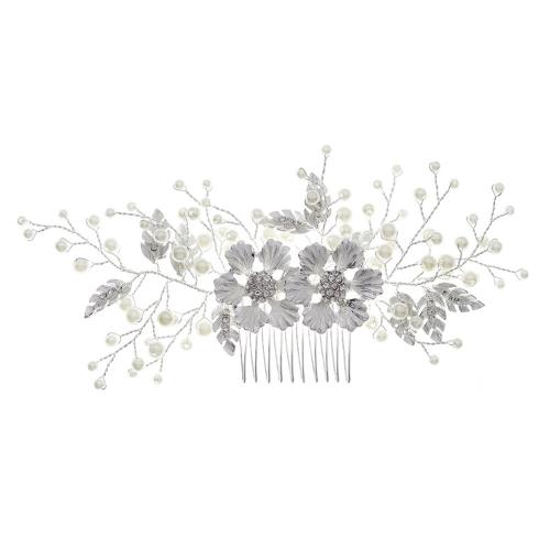 Décoratif Peigne nuptiale de cheveux, laiton, avec perle de plastique, bijoux de mode & pour femme & avec strass, argent Vendu par PC[