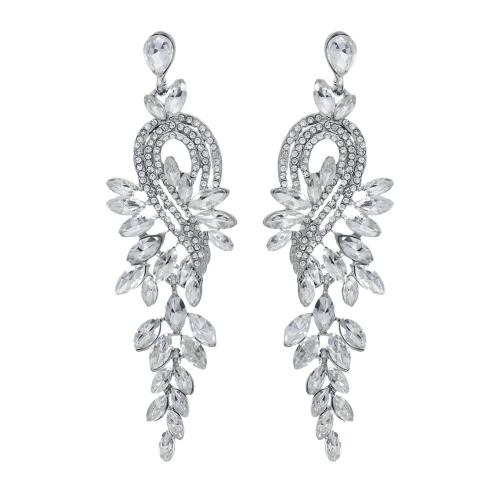 Boucle d'oreille de zinc alliage strass goutte, alliage de zinc, bijoux de mode & pour femme & avec strass, argent Vendu par paire[