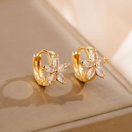 Cubic Zirconia Micro Pave Brass Earring, gold color plated, fashion jewelry & micro pave cubic zirconia & for woman, golden 