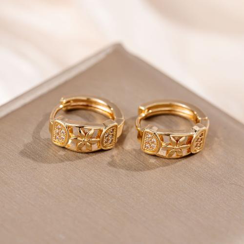 Cubic Zirconia Micro Pave Brass Earring, gold color plated, fashion jewelry & micro pave cubic zirconia & for woman, golden 