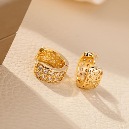 Cubic Zirconia Micro Pave Brass Earring, gold color plated, fashion jewelry & micro pave cubic zirconia & for woman, golden 