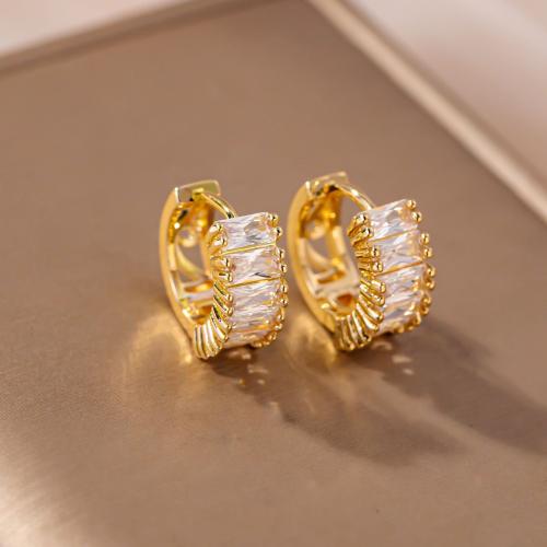 Cubic Zirconia Micro Pave Brass Earring, gold color plated, fashion jewelry & micro pave cubic zirconia & for woman, golden 