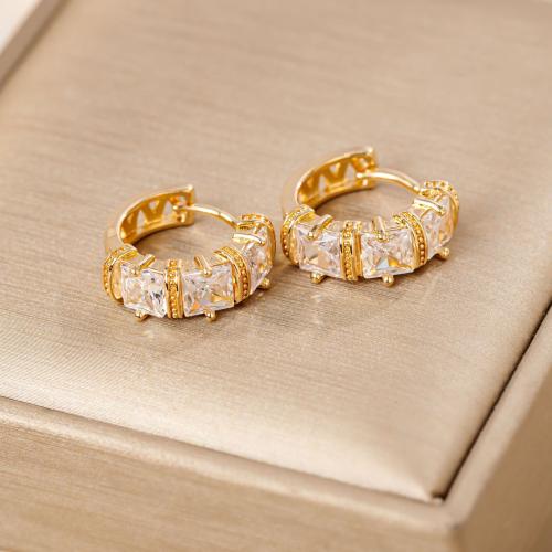 Brass Lever Back Earring, gold color plated, fashion jewelry & for woman & with rhinestone, golden [