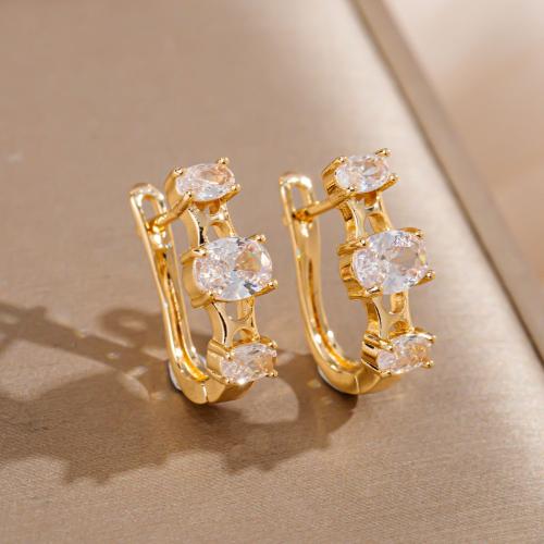 Brass Lever Back Earring, gold color plated, fashion jewelry & for woman & with rhinestone, golden 