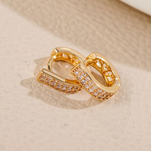 Brass Lever Back Earring, gold color plated, fashion jewelry & for woman & with rhinestone, golden 