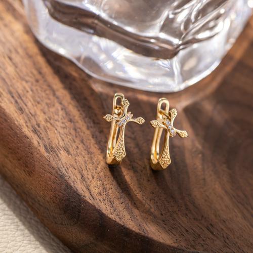 Brass Lever Back Earring, fashion jewelry & for woman & with rhinestone, golden [