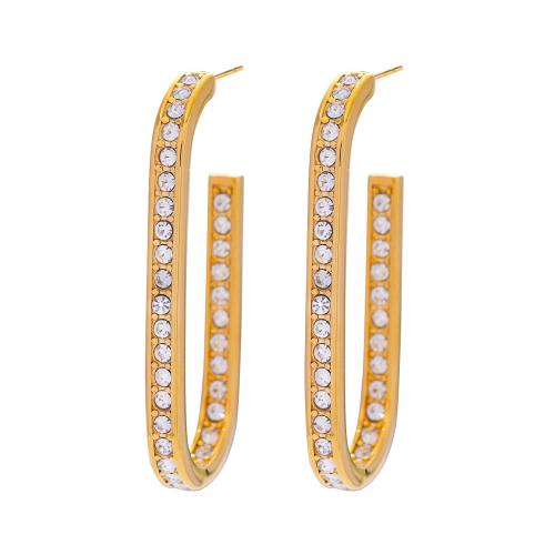 Stainless Steel Rhinestone Stud Earring, 304 Stainless Steel, 18K gold plated, fashion jewelry & for woman & with rhinestone, golden 