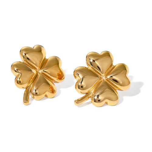 Stainless Steel Stud Earring, 304 Stainless Steel, Four Leaf Clover, 18K gold plated, fashion jewelry & for woman, golden [