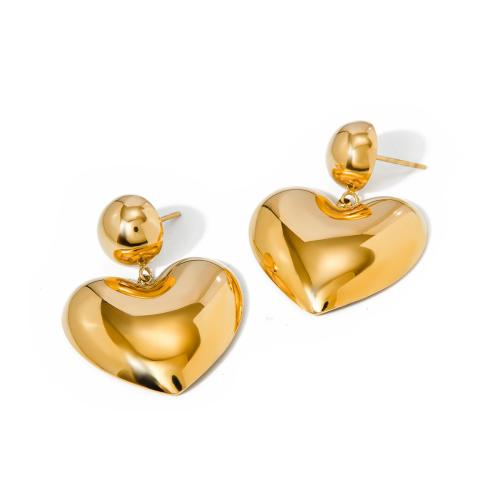 Stainless Steel Drop Earring, 304 Stainless Steel, Heart, 18K gold plated, fashion jewelry & for woman, golden [