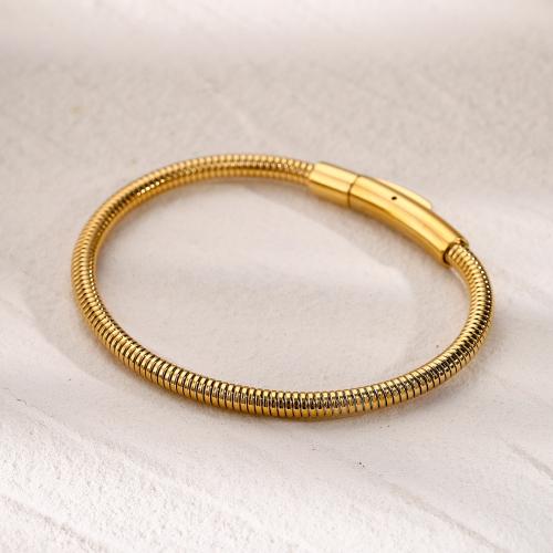 Stainless Steel Bangle, 304 Stainless Steel, Vacuum Ion Plating, fashion jewelry & for woman, golden, 4mm, Inner Approx 63mm 