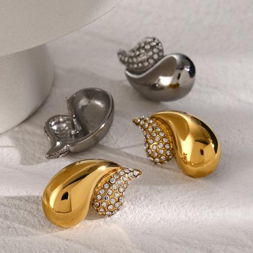 Stainless Steel Rhinestone Stud Earring, 304 Stainless Steel, Vacuum Ion Plating, fashion jewelry & for woman & with rhinestone 