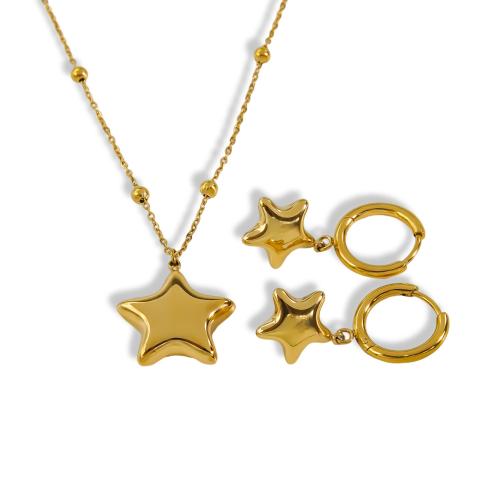 Fashion Stainless Steel Jewelry Sets, 304 Stainless Steel, earring & necklace, Star, Vacuum Ion Plating, fashion jewelry & for woman, golden 