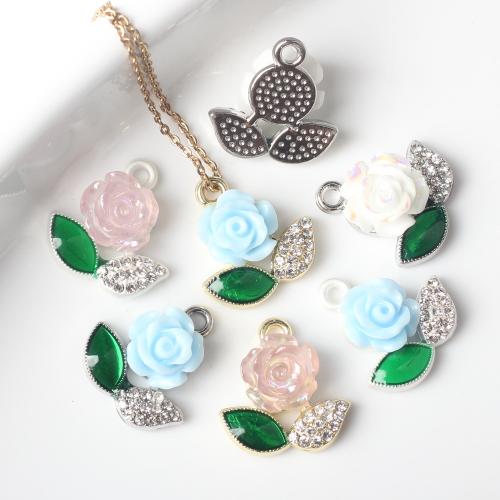 Résine Zinc Alloy pendentifs, alliage de zinc, avec résine, fleur, Placage, DIY & avec strass, plus de couleurs à choisir Vendu par sac[