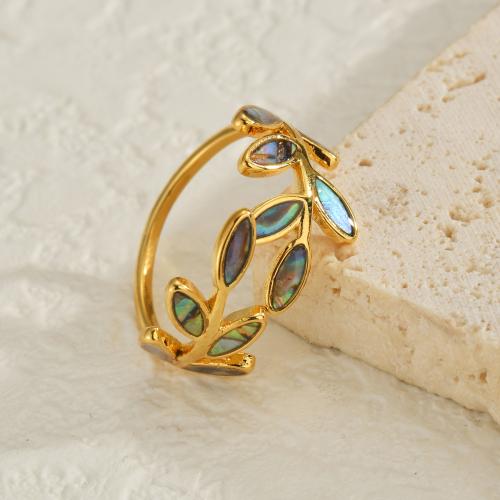 Edelstahl Fingerring, 304 Edelstahl, mit Seeohr Muschel, plattiert, Modeschmuck, goldfarben, verkauft von PC