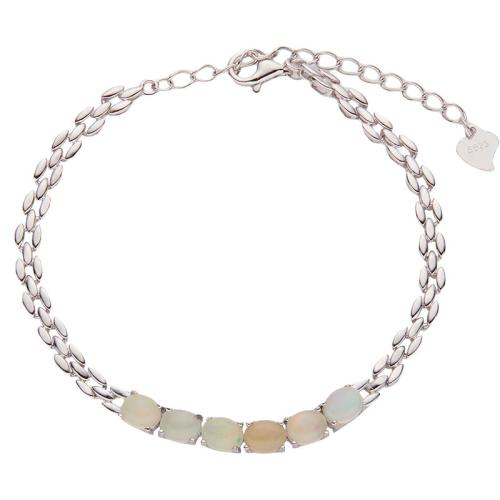 Sterling Silber Armbänder, 925 Sterling Silber, mit Opal & Topaze & Granat, mit Verlängerungskettchen von 4cm, verschiedenen Materialien für die Wahl & für Frau, Silberfarbe, Länge:15 cm, verkauft von PC