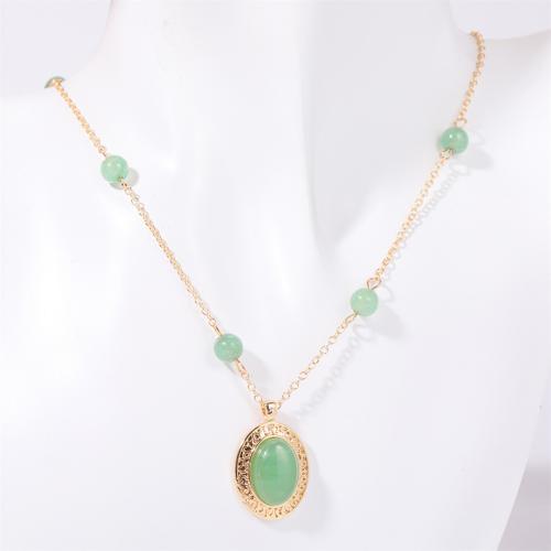 Brass Jewelry Necklace, with Gemstone, with 5cm extender chain, plated, for woman, golden cm [