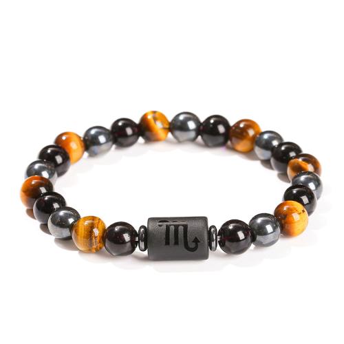 oeil de tigre bracelet, avec Hématite, 12 Signes du Zodiaque, fait à la main, unisexe & styles différents pour le choix, beads length 8mm Environ 7-8 pouce, Vendu par PC[