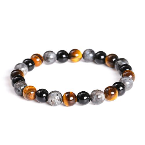 Labradorite Bracelet, with Black Stone, Round, handmade & Unisex, beads length 8mm Approx 7-8 Inch [