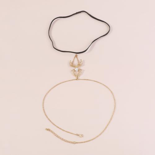 Zinc Alloy Leg Chain, for woman & with rhinestone, golden 