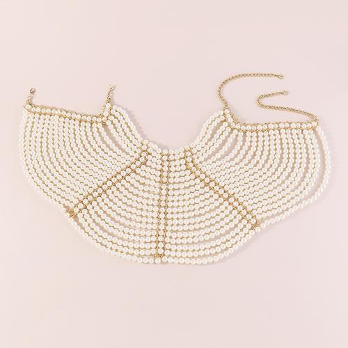 Zinc Alloy Body Chain, with Plastic Pearl, multilayer & for woman, beige 