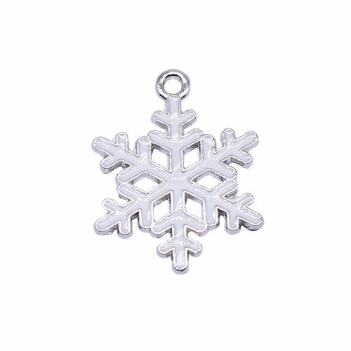 Zinc Alloy Enamel Pendants, Snowflake, platinum color plated, fashion jewelry & DIY, white 