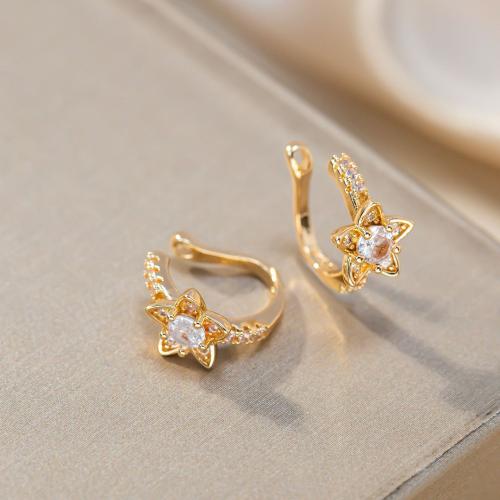 Brass Earring Clip, fashion jewelry & for woman & with rhinestone, gold [