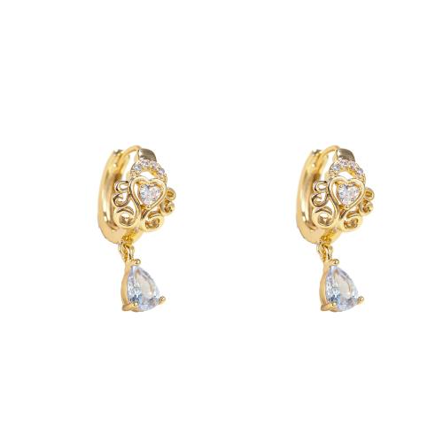 Brass Lever Back Earring, Heart, fashion jewelry & for woman & with rhinestone, gold [