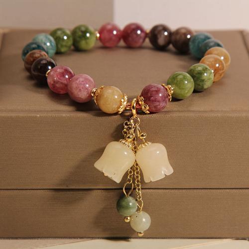 Tourmaline Bracelet, with Zinc Alloy, Flower, fashion jewelry & for woman Approx 6-8 Inch [