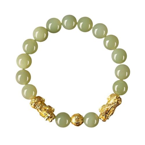 Hetian Jade Bracelet, with Zinc Alloy, Mythical Wild Animal, gold color plated, Unisex Approx 6-8 Inch [