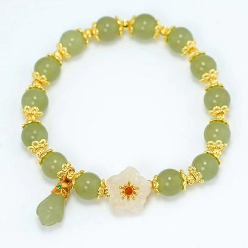 Hetian Jade Pulsera, con aleación de zinc, Flor, chapado en color dorado, diferentes estilos para la opción & para mujer, longitud:aproximado 6-7 Inch, Vendido por UD