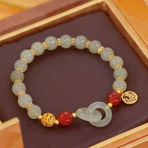 Pulsera de jade, Hetian Jade, con aleación de zinc, chapado en color dorado, diferentes estilos para la opción & para mujer, longitud:aproximado 6-7 Inch, Vendido por UD