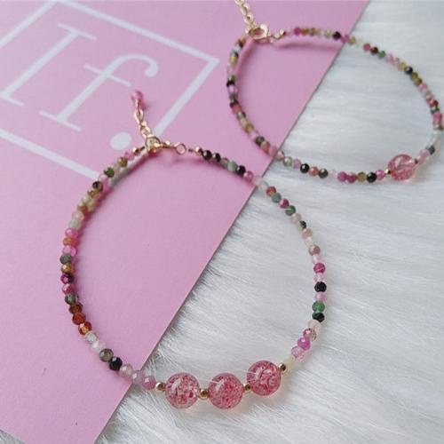 turmalina Pulsera, con Strawberry cuarzo & aleación de zinc, diferentes estilos para la opción & para mujer, longitud:aproximado 6-8 Inch, Vendido por UD