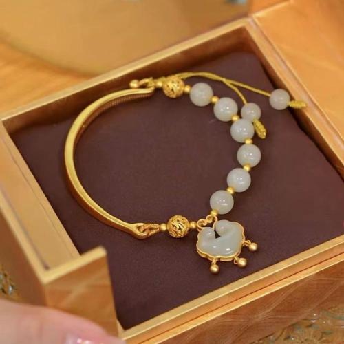 Hetian Jade Brazalete, con aleación de zinc, chapado en color dorado, Joyería & para mujer, más colores para la opción, diámetro interior:aproximado 60mm, Vendido por UD