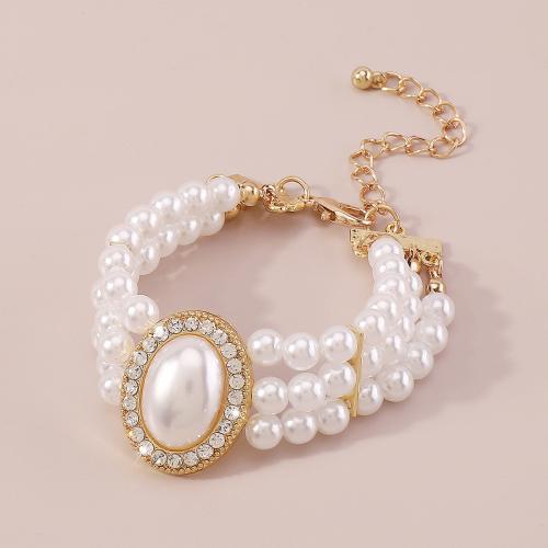 Zinc Alloy Iron Chain Bracelets, with Resin & Plastic Pearl & Zinc Alloy, fashion jewelry & for woman & with rhinestone Approx 16.5-22.5 cm [