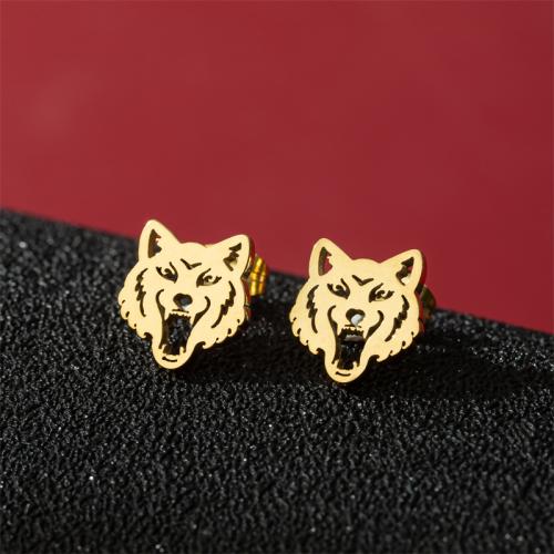 Edelstahl Stud Ohrring, 304 Edelstahl, Wolf, Vakuum-Ionen-Beschichtung, Modeschmuck & für Frau, keine, 9x11mm, verkauft von Paar