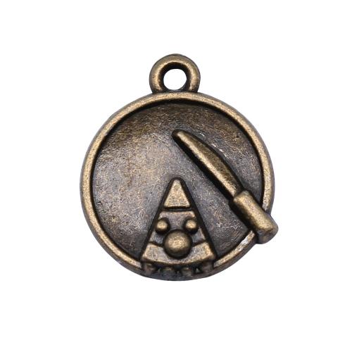 Zinc Alloy Flat Round Pendants, antique bronze color plated, vintage & fashion jewelry & DIY, 15mm 