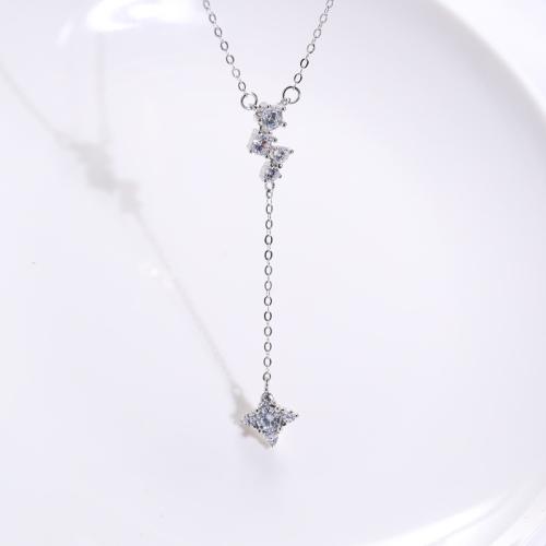 Cubic Zirconia Micro Pave Sterling Silver Necklace, 925 Sterling Silver, with 5cm extender chain, fashion jewelry & micro pave cubic zirconia & for woman Approx 39 cm [