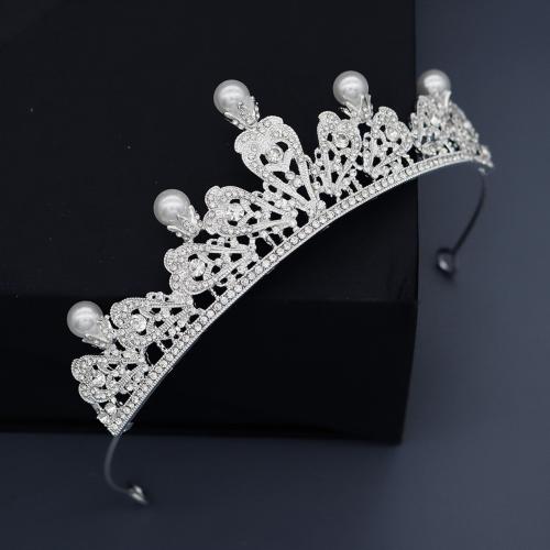 Couronne impériale de mariée, alliage de zinc, avec perle de plastique, bijoux de mode & pour femme & avec strass, argent, Vendu par PC[