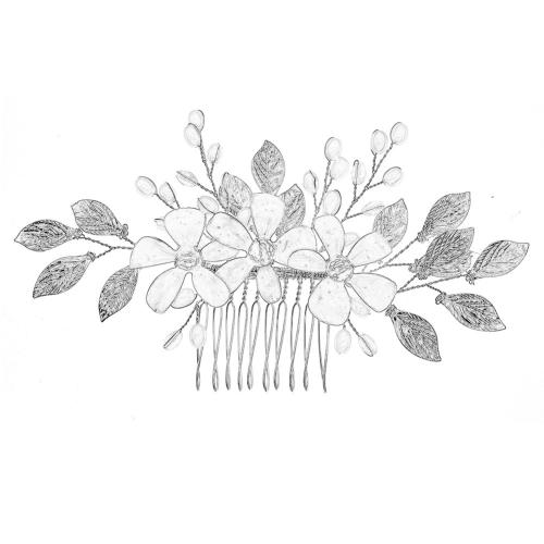 Decorative Hair Combs, Zinc Alloy, with Plastic Pearl, fashion jewelry & for woman, silver color 