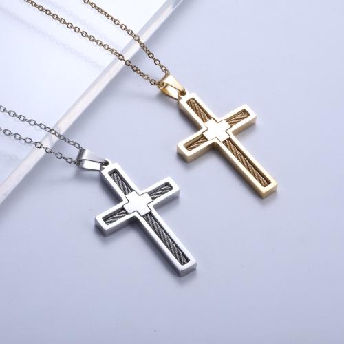 Stainless Steel Jewelry Necklace, 304 Stainless Steel, Cross, hand polished, fashion jewelry & Unisex Approx 45 cm [