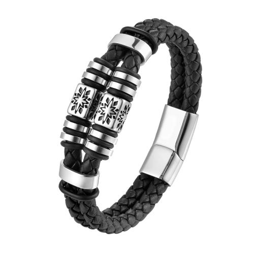 PU Leather Cord Bracelets, with 304 Stainless Steel, vintage & for man, black cm 