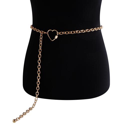 Decorative Chain Belt, Zinc Alloy, Heart, gold color plated, for woman [