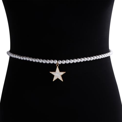 Decorative Chain Belt, Zinc Alloy, with Pearl Oyster & Plastic Pearl, Star, gold color plated, for woman, white [