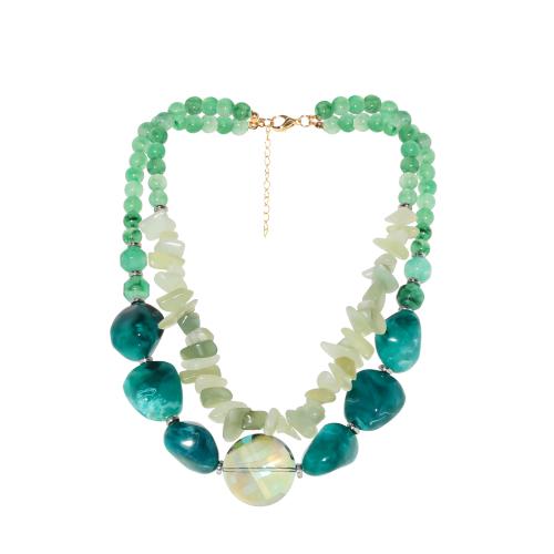 Collar de cuerda de cera resina, Plástico, con 2.56 Inch extender cadena, Doble capa & Joyería & para mujer, verde, longitud:16.54 Inch, Vendido por UD