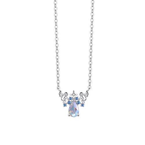 Zircon cubique Micro Pave collier en argent sterling, argent sterling 925, avec pierre gemme, avec 5CM chaînes de rallonge, styles différents pour le choix & pavé de micro zircon & pour femme, couleur platine Environ 45 cm, Vendu par PC[