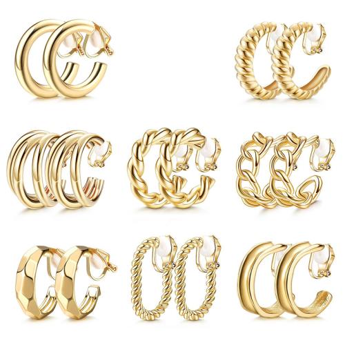 Boucle d'oreille de Clip en alliage de zinc, Placage, styles différents pour le choix & pour femme, doré, Vendu par paire[