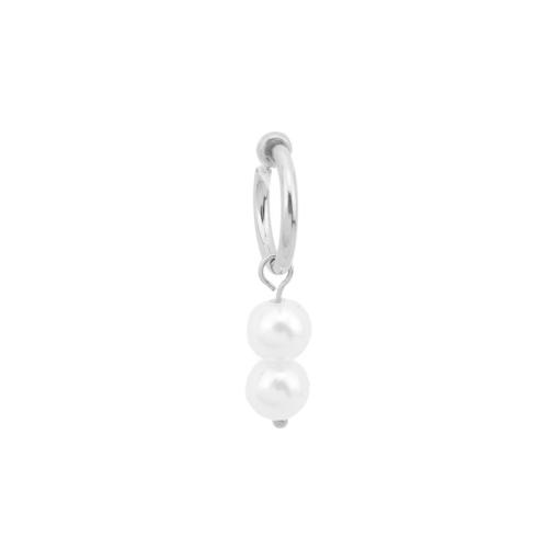 Huggie Hoop Drop Earring, 304 Stainless Steel, with Plastic Pearl, polished, fashion jewelry & for woman, original color, 35mm 