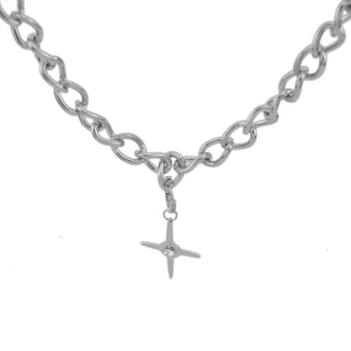 Zinc Alloy Necklace, polished, fashion jewelry & Unisex, silver color Approx 38 cm [