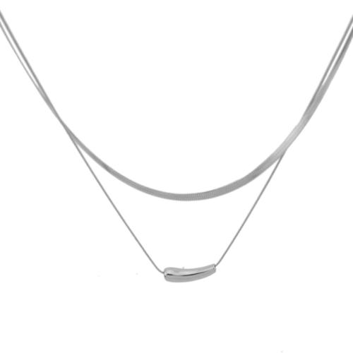 Collier de bijoux en acier inoxydable, Acier inoxydable 304, avec 5cm chaînes de rallonge, poli, Double couche & bijoux de mode & pour femme, couleur originale Environ 42 cm, Vendu par PC[