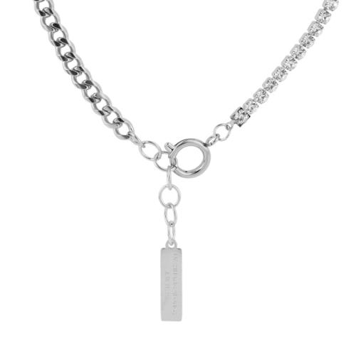 Stainless Steel Jewelry Necklace, 304 Stainless Steel, with 3cm extender chain, polished, fashion jewelry & for woman & with rhinestone, original color Approx 50 cm [